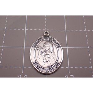 Sterling St Theresa Medal Patron Saint of Missions and Florists 1" x 3/4"